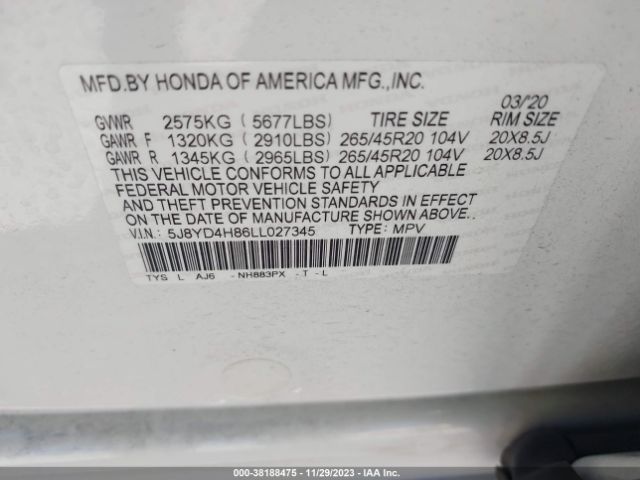 Photo 8 VIN: 5J8YD4H86LL027345 - ACURA MDX 