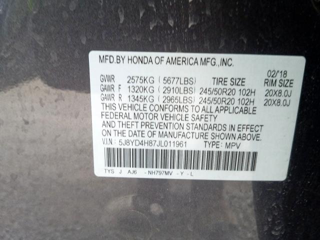 Photo 9 VIN: 5J8YD4H87JL011961 - ACURA MDX ADVANC 