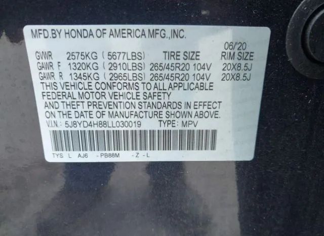 Photo 8 VIN: 5J8YD4H88LL030019 - ACURA MDX 