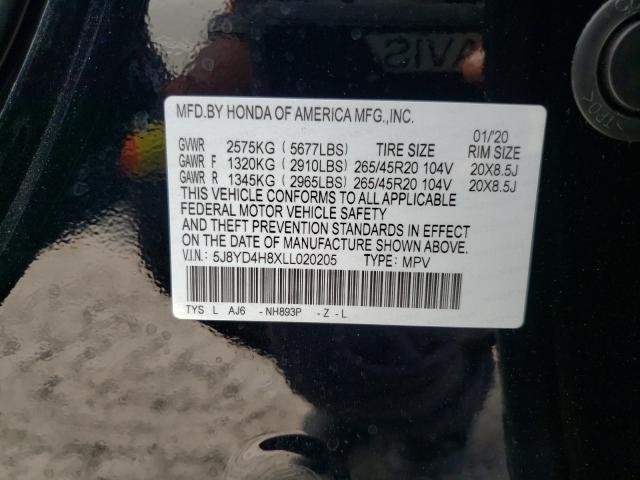 Photo 9 VIN: 5J8YD4H8XLL020205 - ACURA MDX ADVANC 