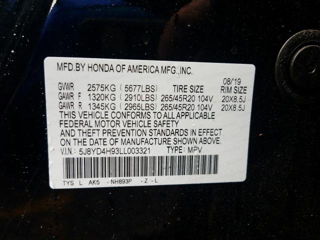 Photo 9 VIN: 5J8YD4H93LL003321 - ACURA MDX ADVANC 