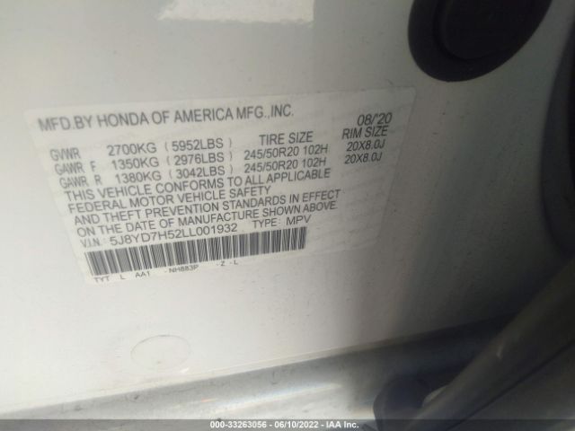 Photo 8 VIN: 5J8YD7H52LL001932 - ACURA MDX 