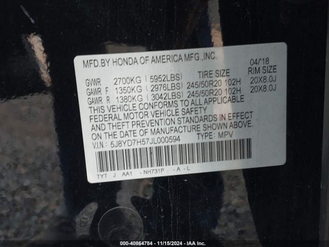 Photo 8 VIN: 5J8YD7H57JL000594 - ACURA MDX 