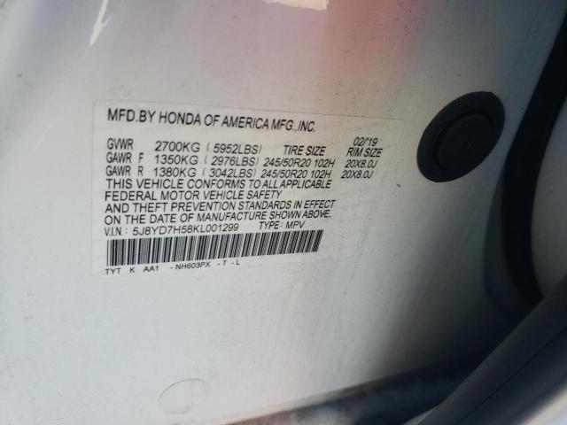 Photo 9 VIN: 5J8YD7H58KL001299 - ACURA MDX 