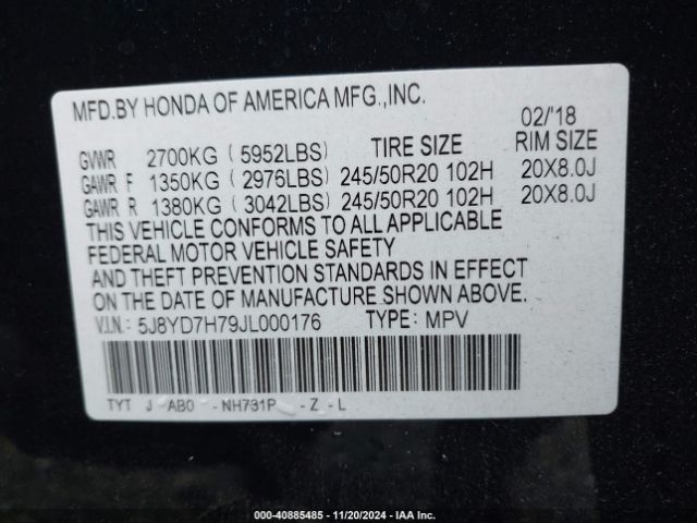 Photo 8 VIN: 5J8YD7H79JL000176 - ACURA MDX 