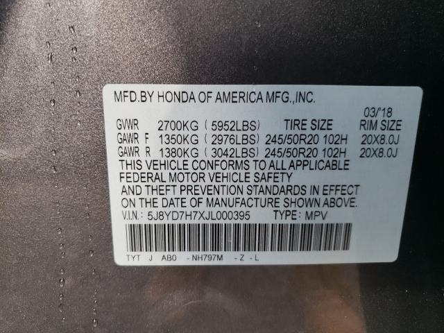 Photo 9 VIN: 5J8YD7H7XJL000395 - ACURA MDX SPORT 