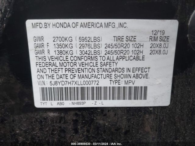 Photo 8 VIN: 5J8YD7H7XLL000772 - ACURA MDX SPORT HYBRID 