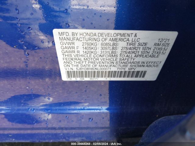 Photo 8 VIN: 5J8YD8H80NL000071 - ACURA MDX 