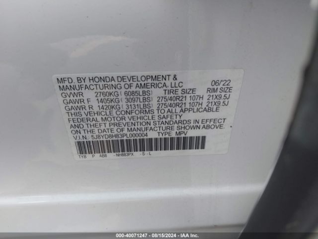 Photo 8 VIN: 5J8YD8H83PL000004 - ACURA MDX 