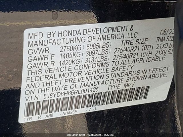 Photo 8 VIN: 5J8YD8H86RL001425 - ACURA MDX 