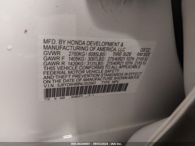 Photo 8 VIN: 5J8YD8H88NL002943 - ACURA MDX 