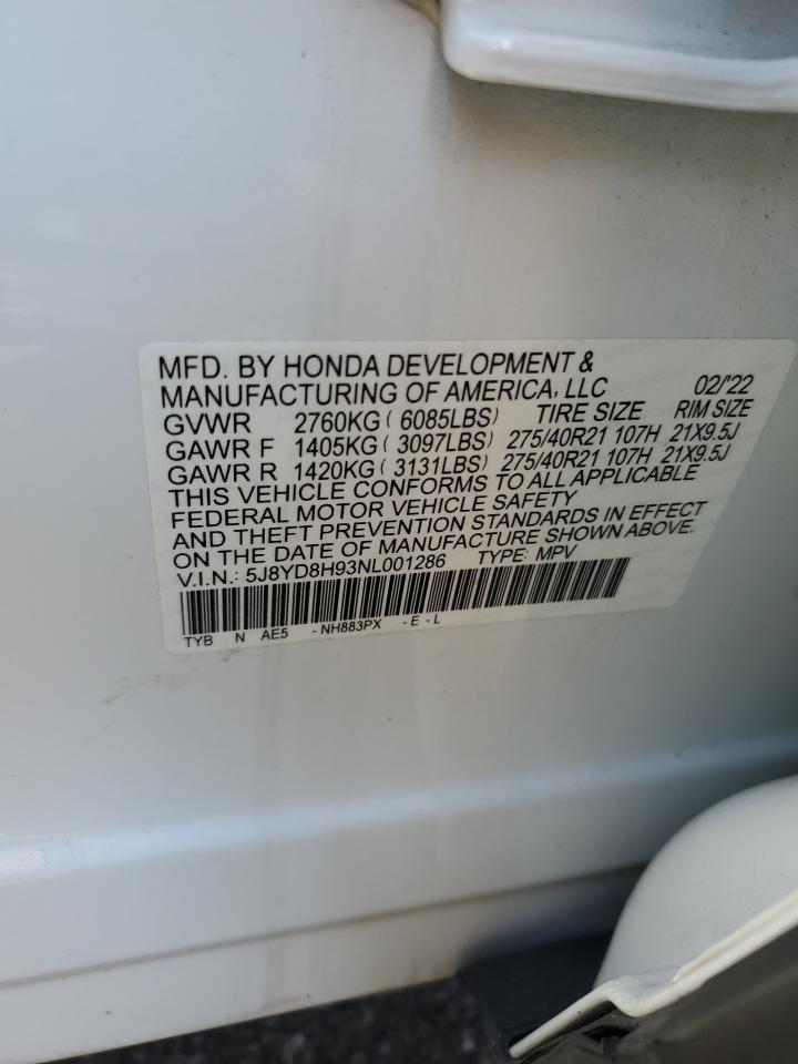 Photo 12 VIN: 5J8YD8H93NL001286 - ACURA MDX 