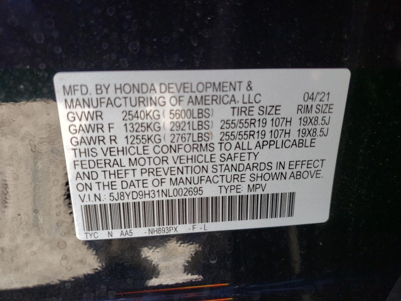 Photo 25 VIN: 5J8YD9H31NL002695 - ACURA MDX 