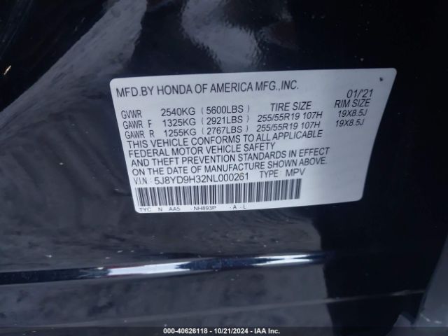 Photo 8 VIN: 5J8YD9H32NL000261 - ACURA MDX 