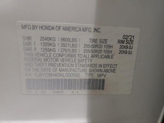 Photo 12 VIN: 5J8YD9H40NL000560 - ACURA MDX TECHNO 