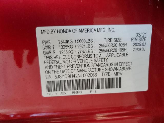 Photo 12 VIN: 5J8YD9H42NL002066 - ACURA MDX TECHNO 