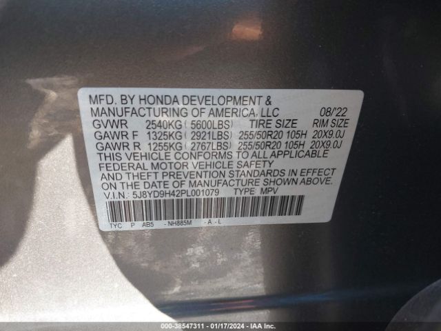 Photo 8 VIN: 5J8YD9H42PL001079 - ACURA MDX 