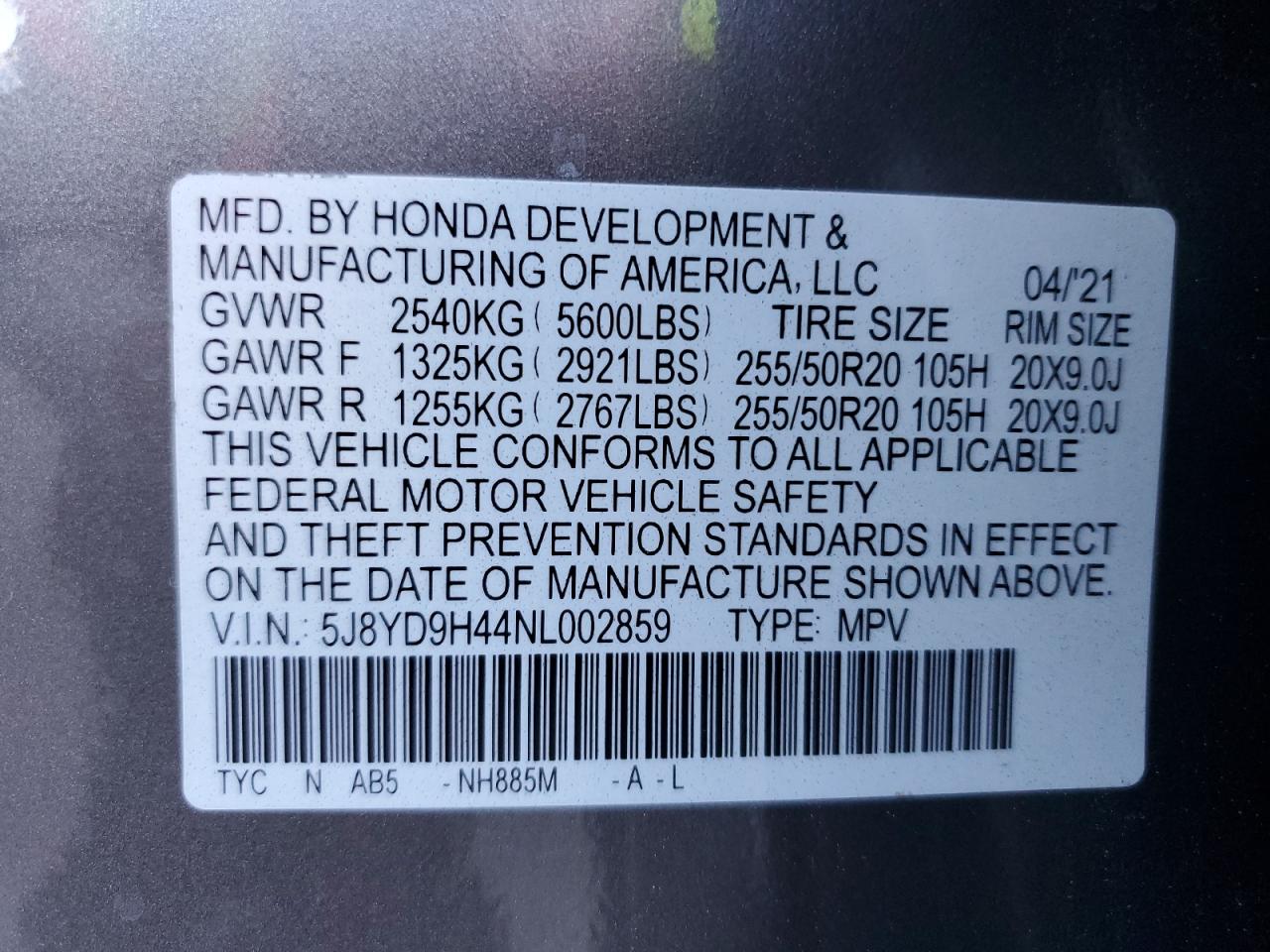 Photo 13 VIN: 5J8YD9H44NL002859 - ACURA MDX 