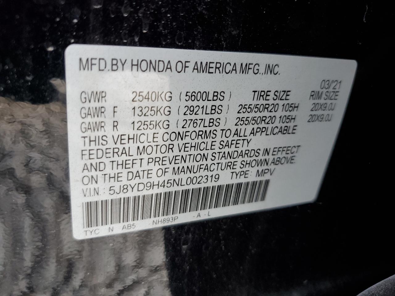 Photo 13 VIN: 5J8YD9H45NL002319 - ACURA MDX 