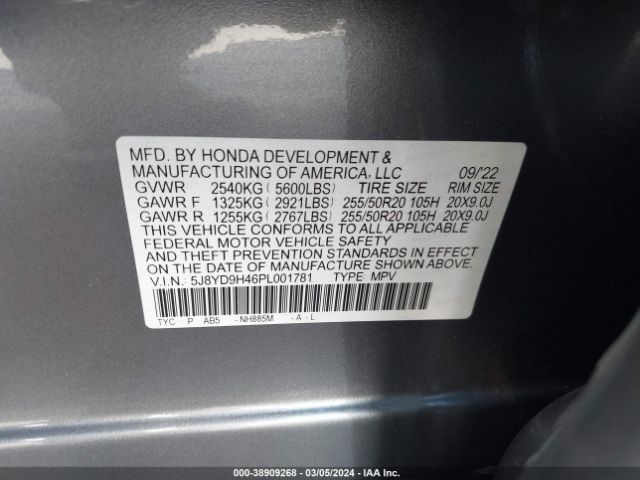 Photo 8 VIN: 5J8YD9H46PL001781 - ACURA MDX 