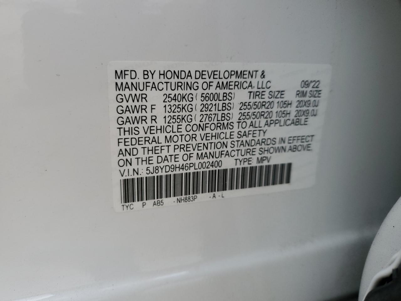 Photo 13 VIN: 5J8YD9H46PL002400 - ACURA MDX 