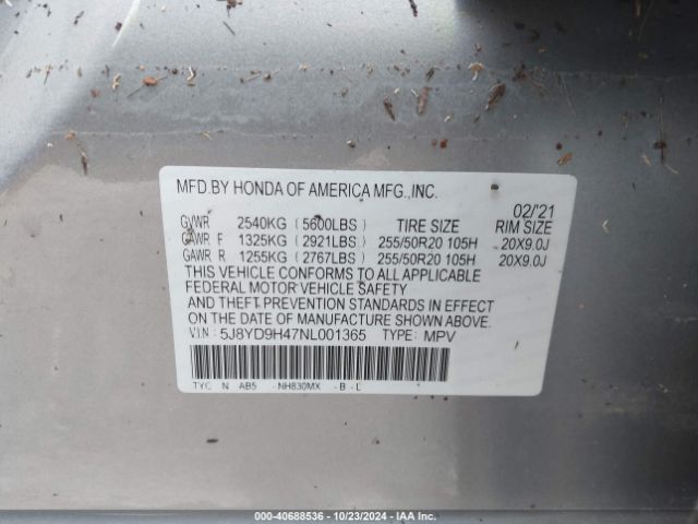 Photo 8 VIN: 5J8YD9H47NL001365 - ACURA MDX 