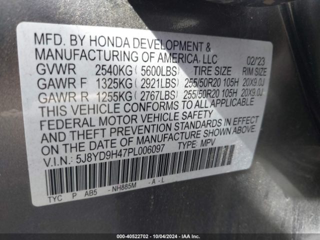 Photo 8 VIN: 5J8YD9H47PL006097 - ACURA MDX 