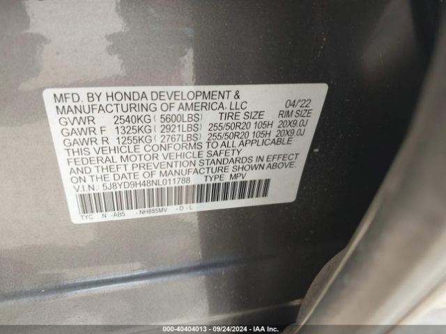 Photo 8 VIN: 5J8YD9H48NL011788 - ACURA MDX 