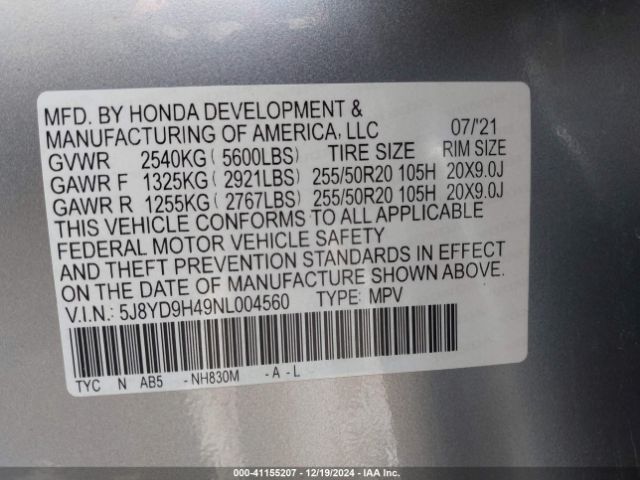 Photo 8 VIN: 5J8YD9H49NL004560 - ACURA MDX 