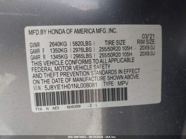 Photo 8 VIN: 5J8YE1H01NL008081 - ACURA MDX 