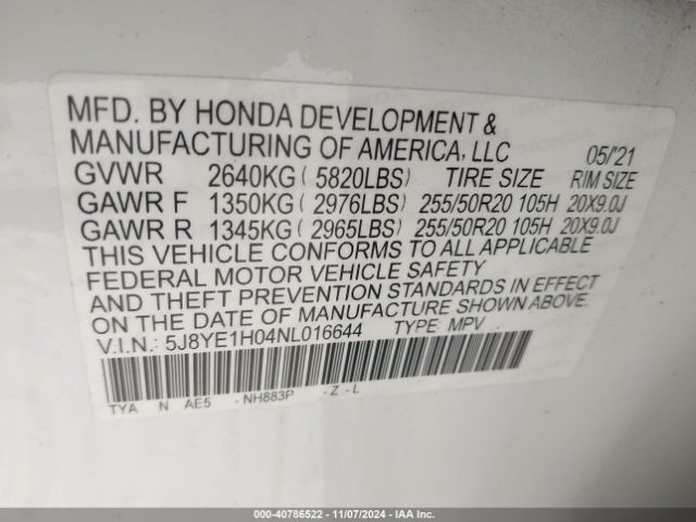 Photo 8 VIN: 5J8YE1H04NL016644 - ACURA MDX 