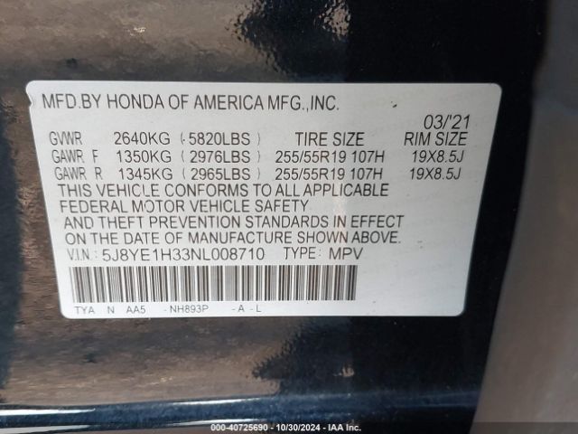 Photo 8 VIN: 5J8YE1H33NL008710 - ACURA MDX 