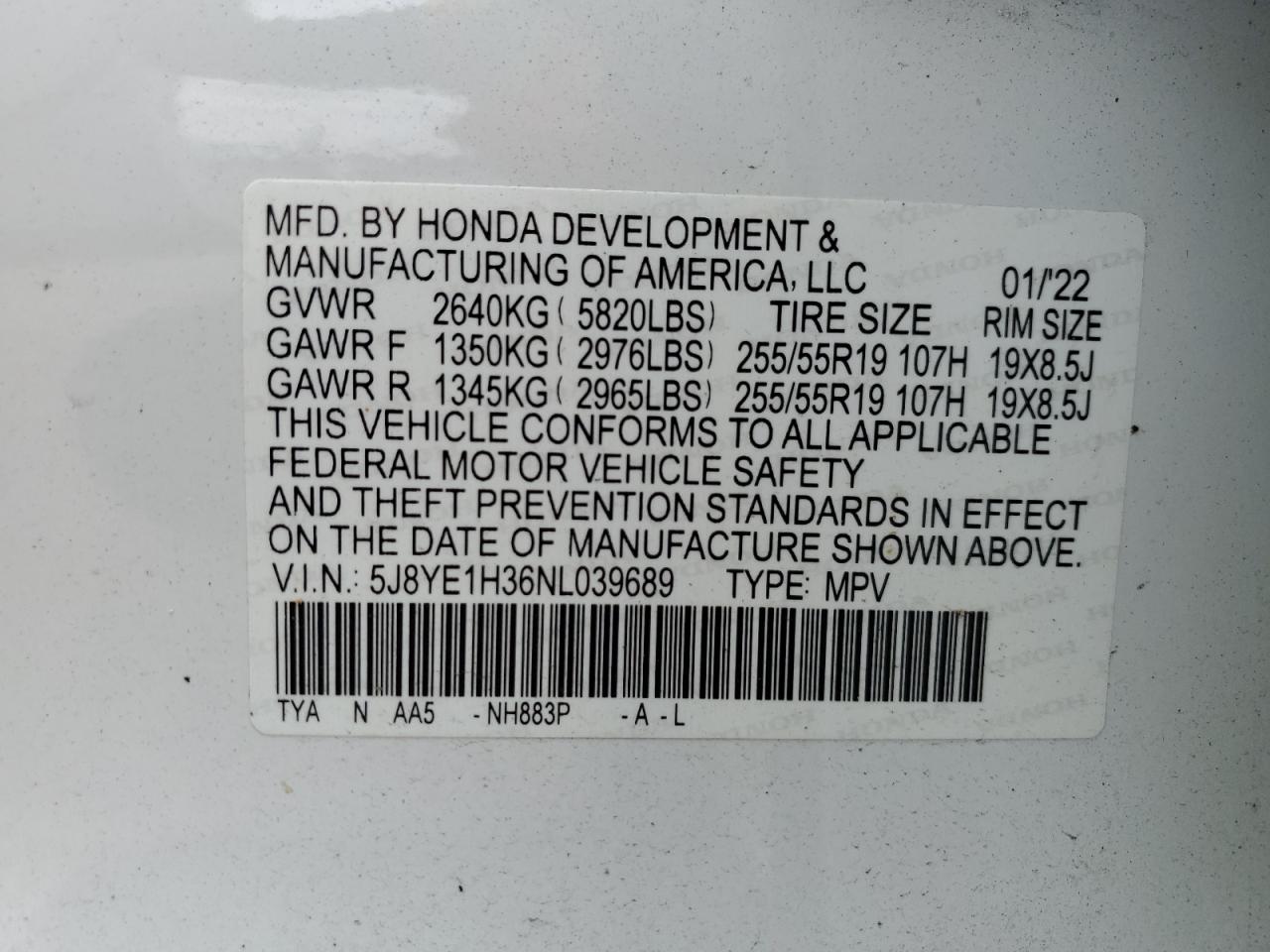 Photo 11 VIN: 5J8YE1H36NL039689 - ACURA MDX 