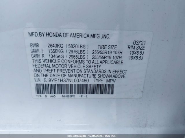 Photo 8 VIN: 5J8YE1H37NL007480 - ACURA MDX 