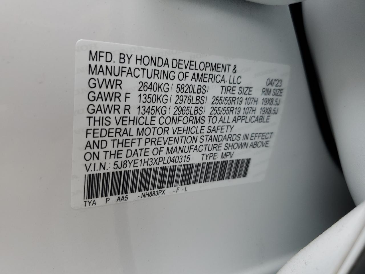 Photo 12 VIN: 5J8YE1H3XPL040315 - ACURA MDX 