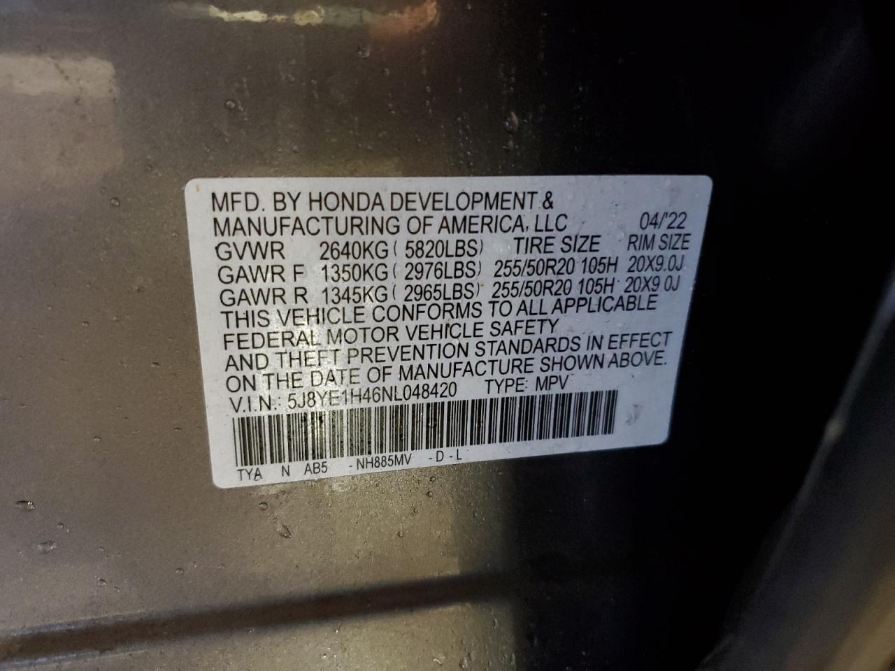 Photo 12 VIN: 5J8YE1H46NL048420 - ACURA MDX 