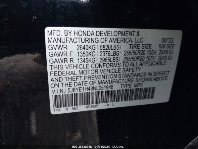 Photo 8 VIN: 5J8YE1H48NL051948 - ACURA MDX 