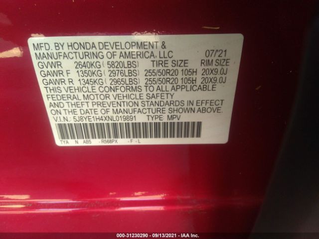 Photo 8 VIN: 5J8YE1H4XNL019891 - ACURA MDX 