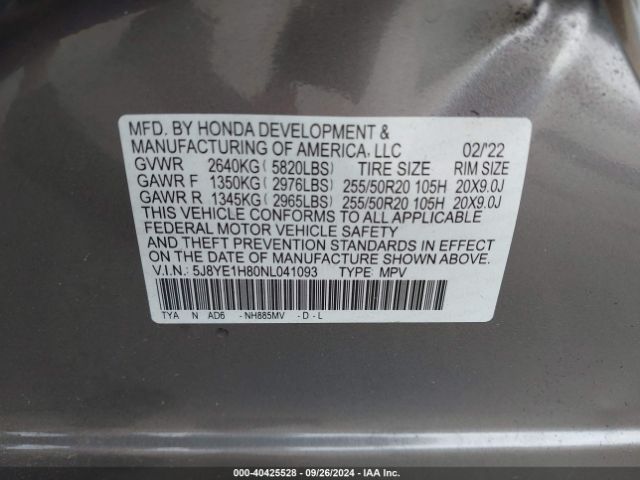 Photo 8 VIN: 5J8YE1H80NL041093 - ACURA MDX 