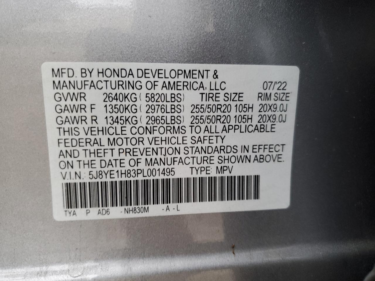 Photo 12 VIN: 5J8YE1H83PL001495 - ACURA MDX 