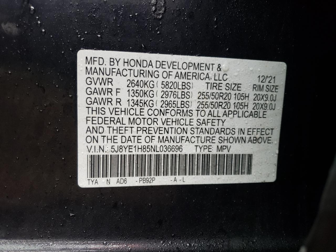 Photo 12 VIN: 5J8YE1H85NL036696 - ACURA MDX 