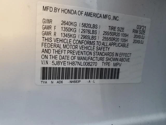 Photo 11 VIN: 5J8YE1H87NL008270 - ACURA MDX ADVANC 