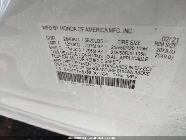 Photo 8 VIN: 5J8YE1H8XNL001894 - ACURA MDX 