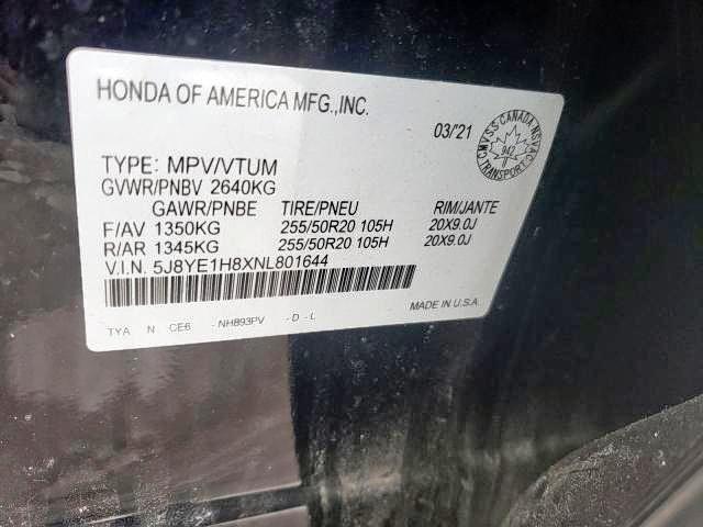 Photo 8 VIN: 5J8YE1H8XNL801644 - ACURA MDX ADVANC 