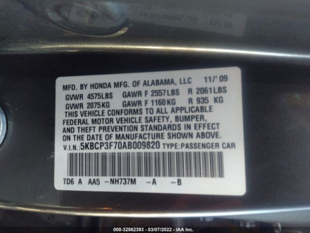 Photo 8 VIN: 5KBCP3F70AB009820 - HONDA ACCORD SDN 