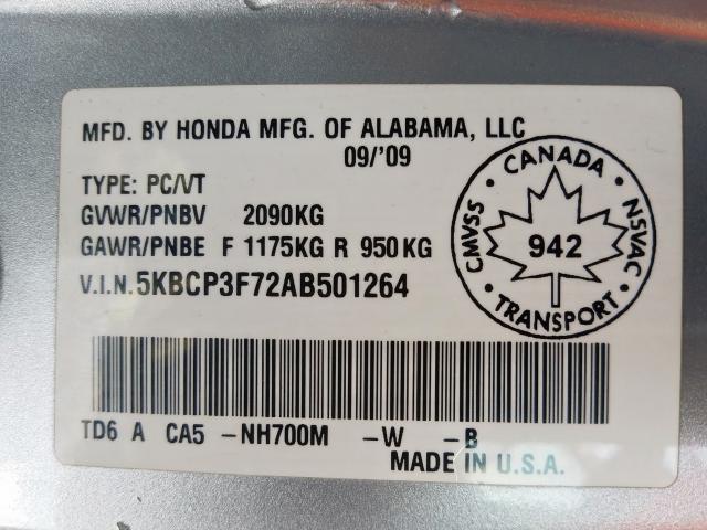 Photo 9 VIN: 5KBCP3F72AB501264 - HONDA ACCORD EX 