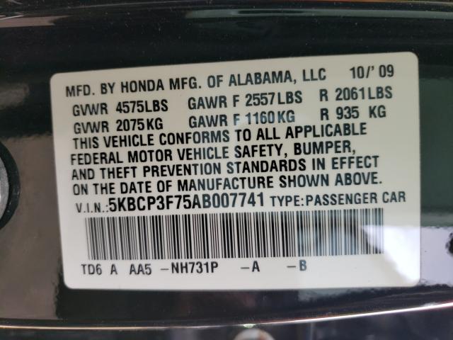 Photo 9 VIN: 5KBCP3F75AB007741 - HONDA ACCORD EX 