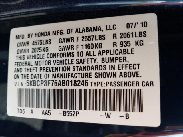 Photo 9 VIN: 5KBCP3F76AB018246 - HONDA ACCORD EX 