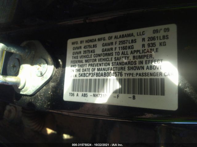 Photo 8 VIN: 5KBCP3F80AB004576 - HONDA ACCORD SDN 