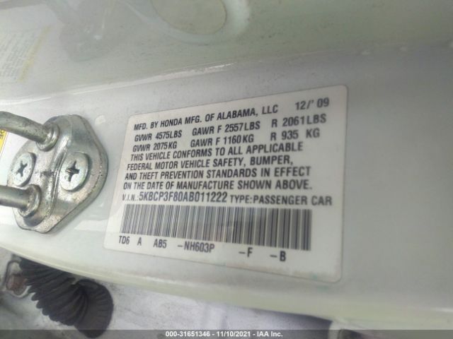 Photo 8 VIN: 5KBCP3F80AB011222 - HONDA ACCORD SDN 